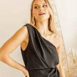 St. John Couture Black One-Shoulder draped empire top